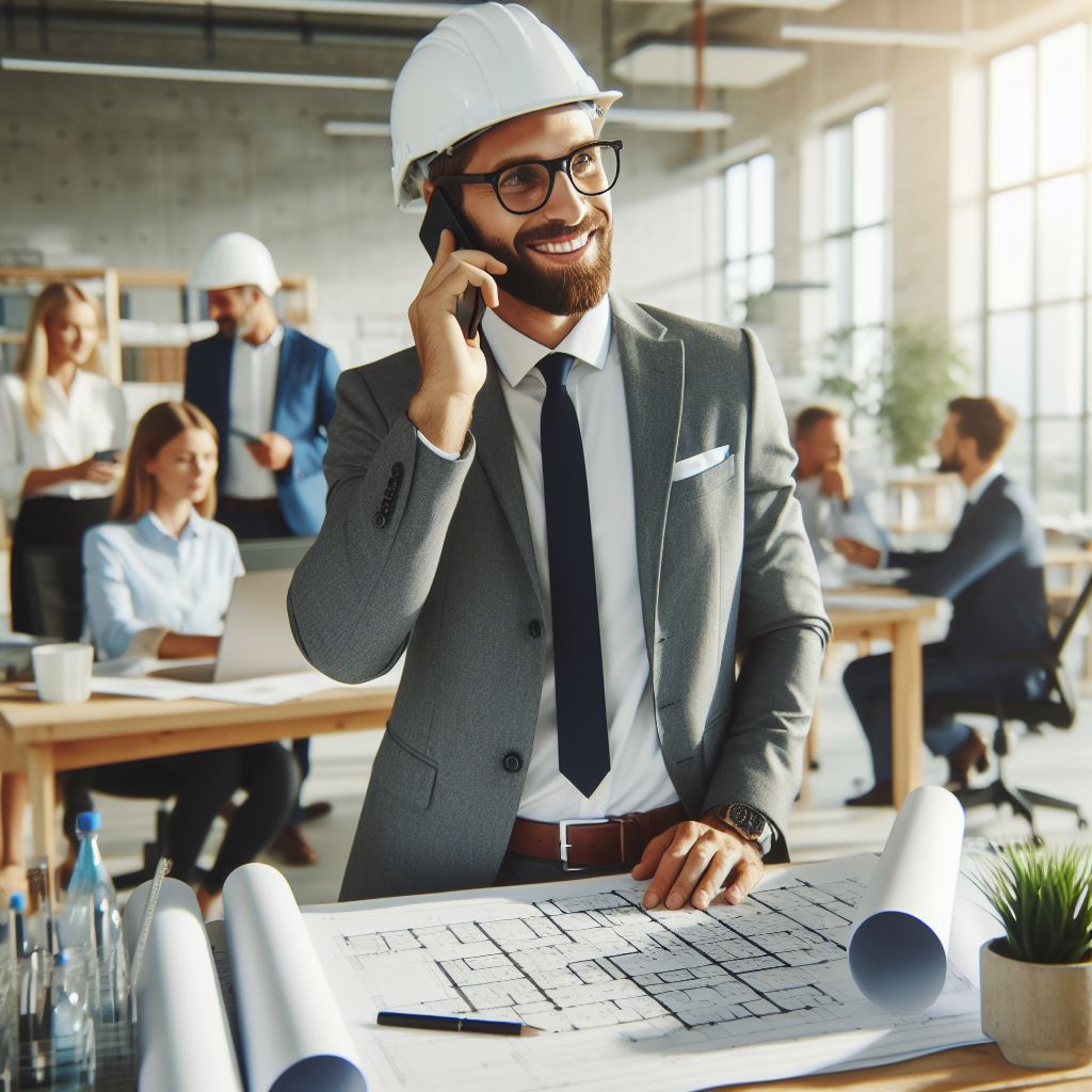 arquitecto resolviendo por teléfono las dudas del cliente